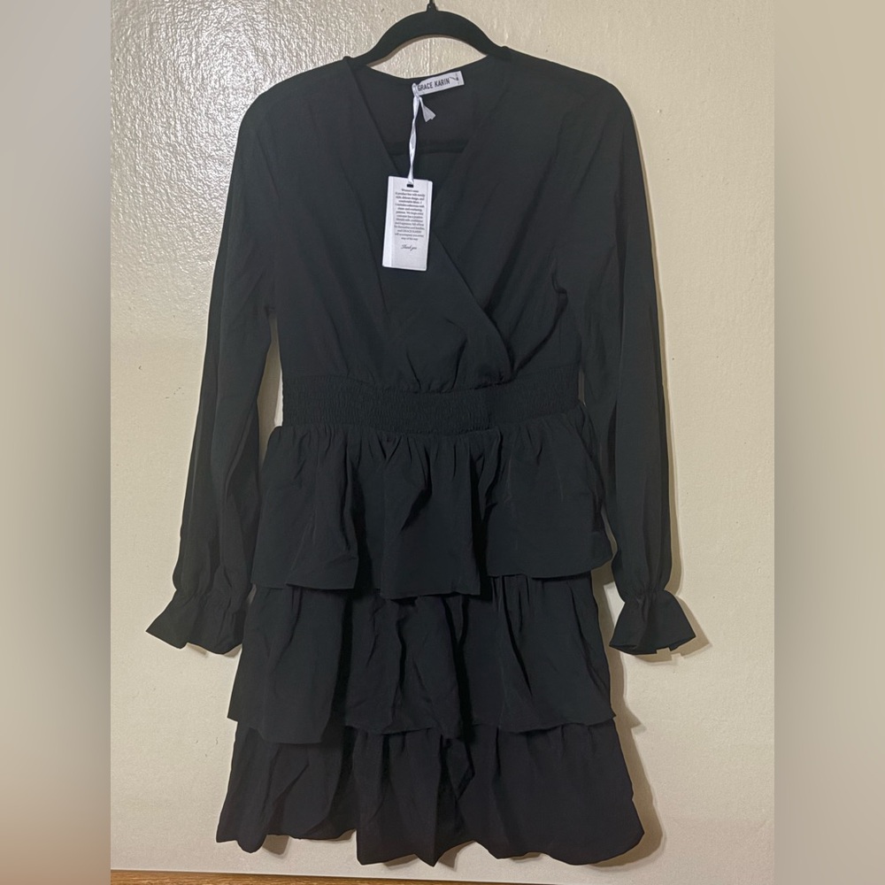 Elegant Black Ruffled Dress
